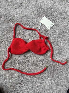 Monday Swimwear Red Crochet Bikini Top with Twist Front